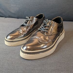 Wishbone Silver Gray Flats Loafer with Brogue Detailing and Rubber Sole